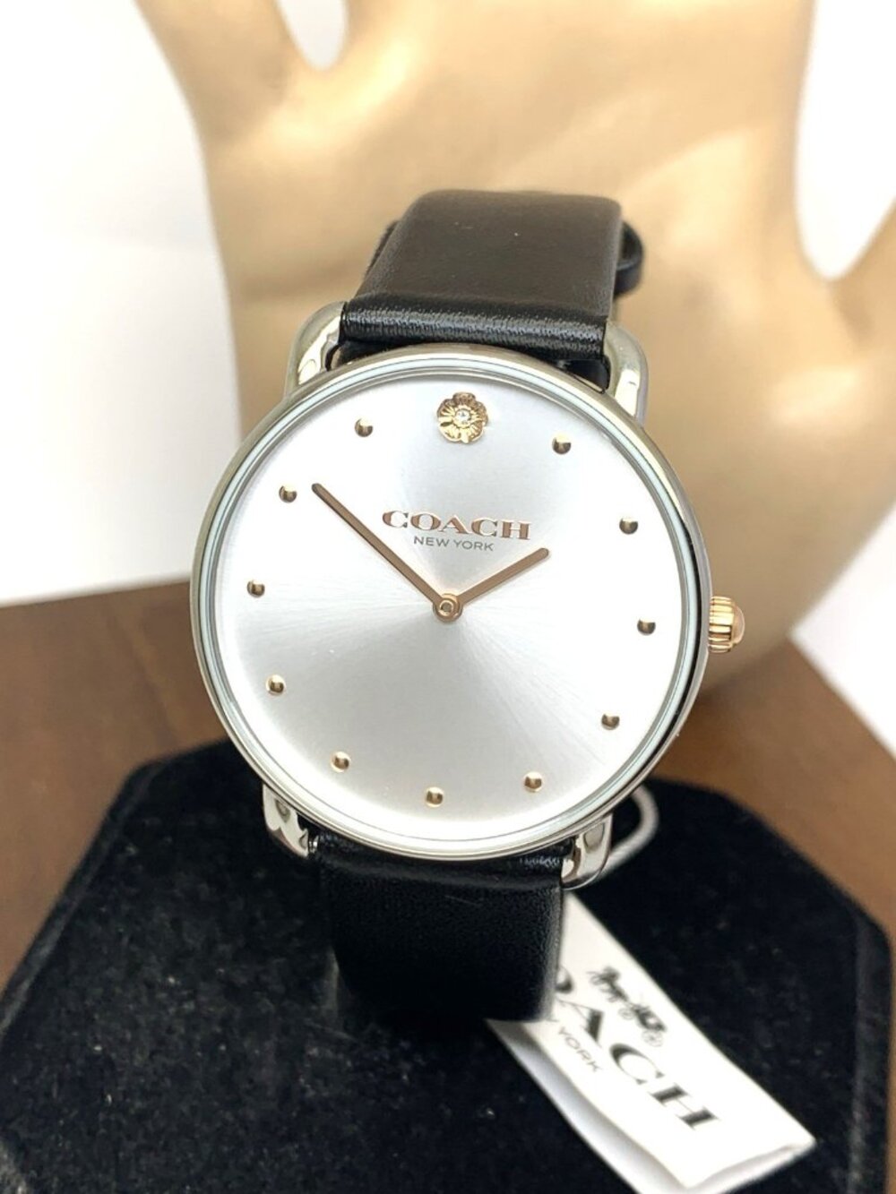 Coach Women's Watch 14504207 Elliot Quartz Silver Dial Black Leather Strap 36mm